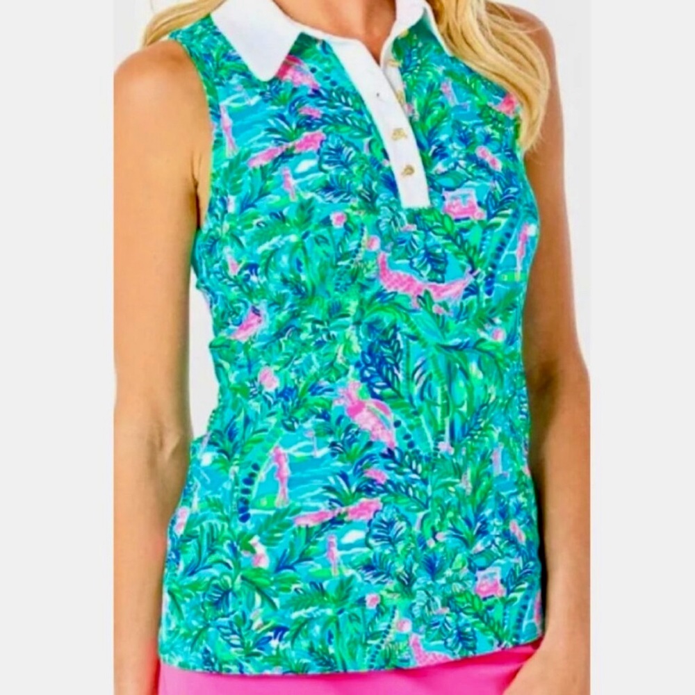 NWOT Lilly Pulitzer UPF 50+ Luxletic Imara Polo Blue Horizon Par Fection Size L